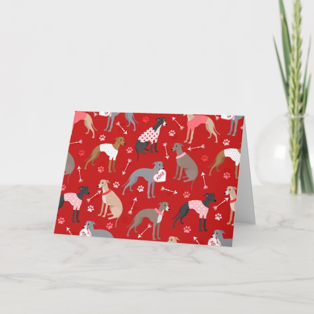 Italienische Greyhound Valentine Pattern Ferienkar Feiertagskarte (Vorderseite)