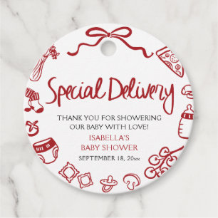 Italienische handgezeichnete Special Delivery Baby Geschenkanhänger