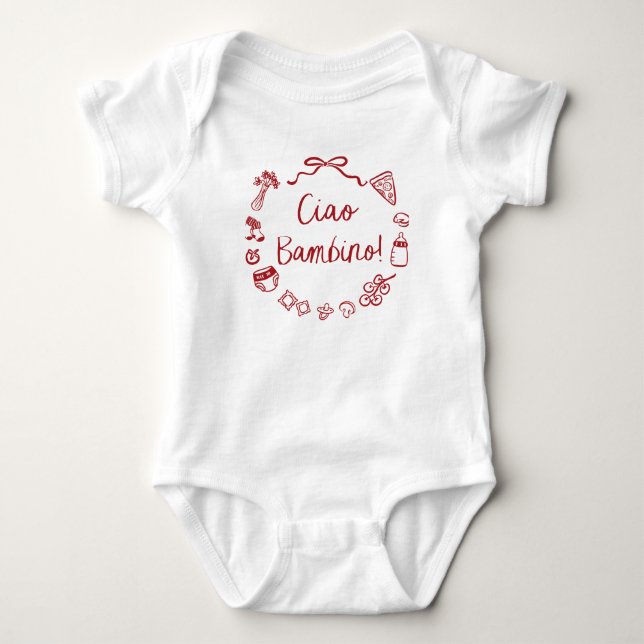 Italienische Handgezogene Pizza Ciao Bambino Babyd Baby Strampler (Vorderseite)