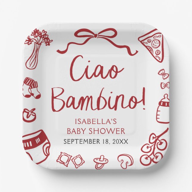 Italienische Handgezogene Pizza Ciao Bambino Babyd Pappteller (Vorderseite)