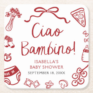 Italienische Handgezogene Pizza Ciao Bambino Babyd Rechteckiger Pappuntersetzer