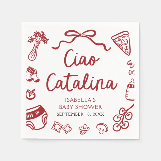 Italienische Handgezogene Pizza Ciao Catalina Kind Serviette (Vorderseite)