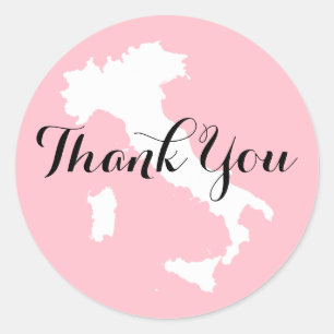 Italienische Hochzeit Danke schön in Rosa, Weiß un Runder Aufkleber