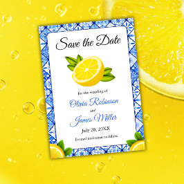Italienische Hochzeit der blauen Tile Lemon Save The Date