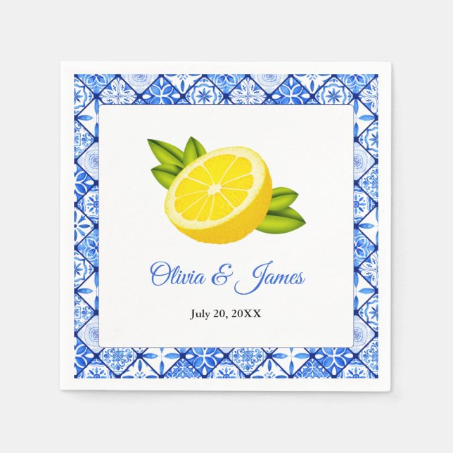 Italienische Hochzeit der blauen Tile Lemon Serviette (Vorderseite)