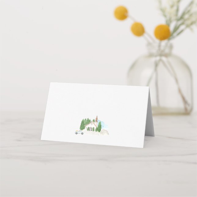 Italienische Hochzeit des Wasserfarbenhauses Platzkarte (Vorderseite)
