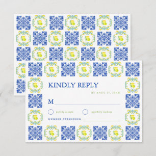Italienische Hochzeit mit blauen und gelben Zitron RSVP Karte