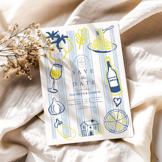 Italienische Hochzeit mit handgezogenen Lebensmitt Save The Date (Von Creator hochgeladen)