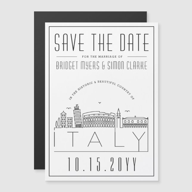 Italienische Hochzeit | Stilisierte Skyline Save t Magneteinladung (Vorne/Hinten)