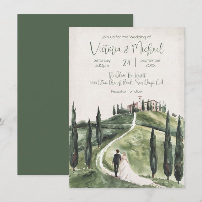 Italienische Hochzeit von Braut und Bräutigam Einladung (Vorne/Hinten)