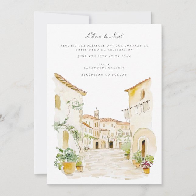 Italienische Hochzeitskarte für Wasserfarben der T Einladung (Vorderseite)