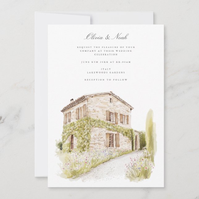Italienische Hochzeitskarte für Wasserfarben der T Einladung (Vorderseite)