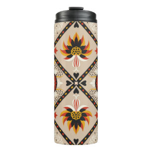 Italienische Kachel. Stickerei mit Blume und Thermosbecher