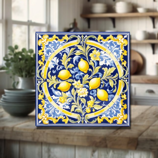 Italienische Keramik Lemon Tile Blue Majolica Fliese (Von Creator hochgeladen)