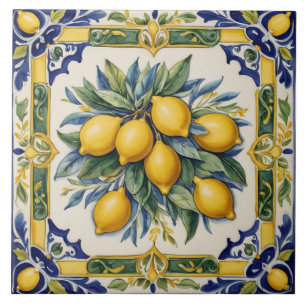 Italienische Keramik Lemon Tile Blue Majolica Fliese