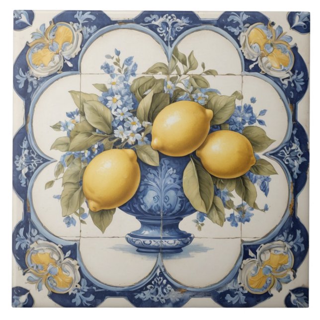 Italienische Keramik Lemons Tile White Fliese (Vorderseite)