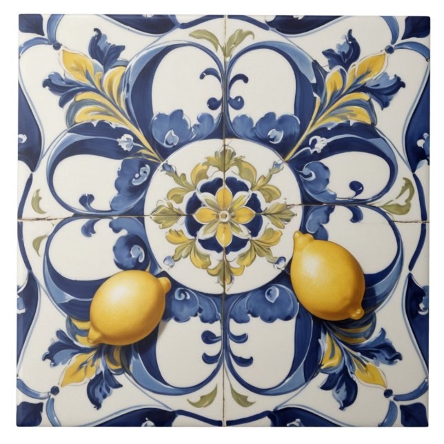 Italienische Keramik Lemons Tile White Fliese (Vorderseite)
