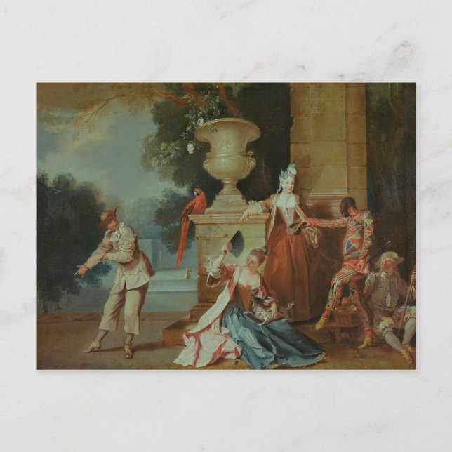 Italienische Komiker in einem Park, um 1725 Postkarte (Vorderseite)
