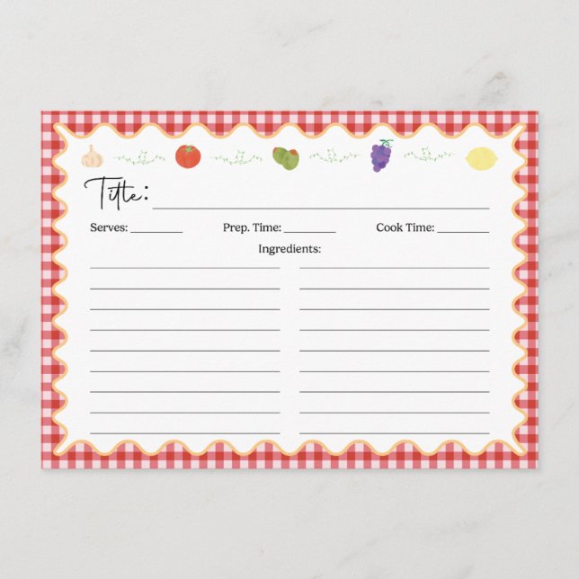 Italienische Küche Rezept Karte (Vorderseite)