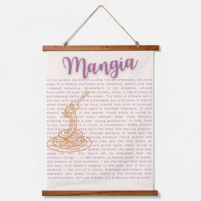 Italienische Küche Wand Kunst | "Mangia" - Lebensm Wandteppich Mit Holzrahmen (Vorderseite)
