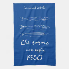 Italienische KüchenSardinen - kursiv zeichnend bla Geschirrtuch