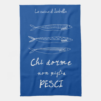 Italienische KüchenSardinen - kursiv zeichnend bla Geschirrtuch