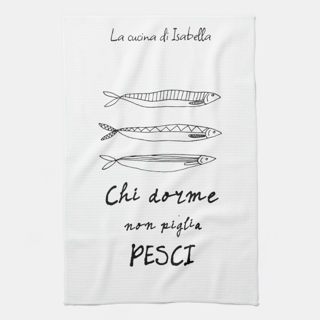 Italienische KüchenSardinen - kursiv zeichnend Zit Geschirrtuch (Vertikal)