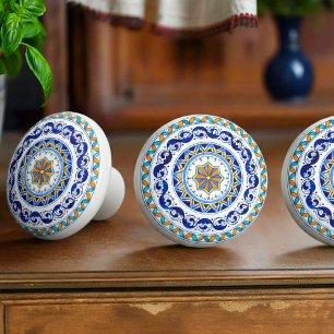 Italienische Kunstfertigkeit Antico Deruta Rosette Keramikknauf