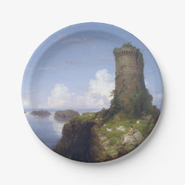 Italienische Küstenlandschaft mit Ruinenturm Pappteller