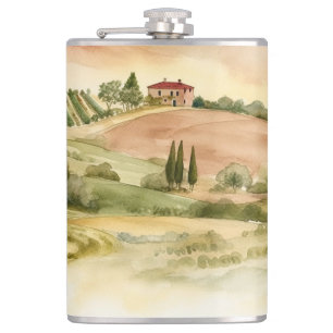 Italienische Landschaft Italien Aquarell Flachmann