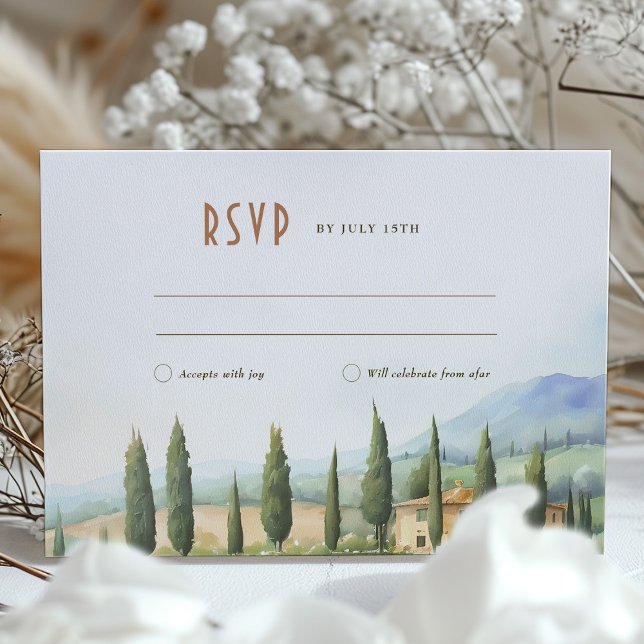 Italienische Landschaft Wasserfarbenprägung RSVP-K Einladung (Von Creator hochgeladen)