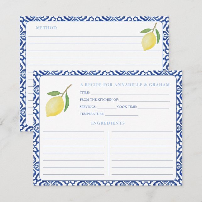 Italienische Lemon Brautparty Rezept Karte (Vorne/Hinten)