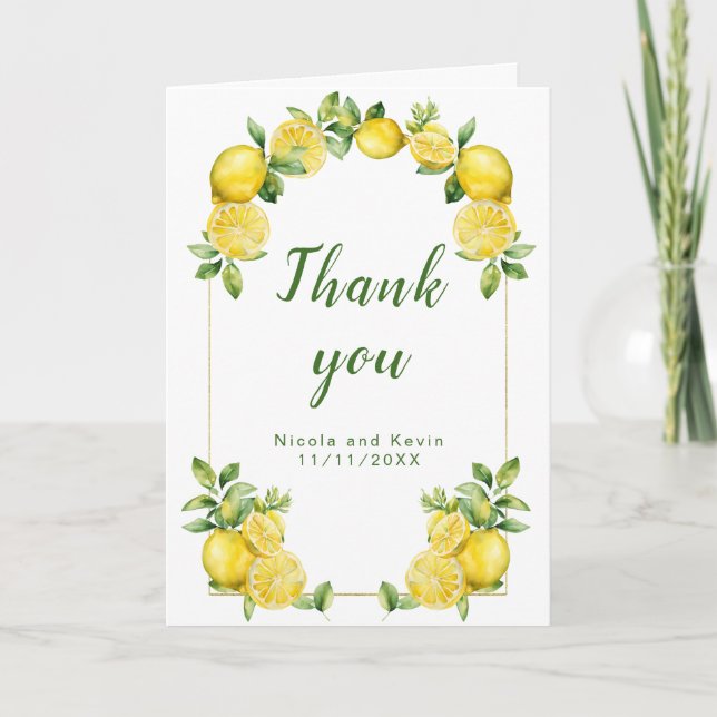 Italienische Lemon Greenerity Frame Wedding Dankeskarte (Vorderseite)