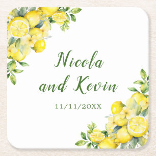 Italienische Lemon Greenerity Frame Wedding Rechteckiger Pappuntersetzer