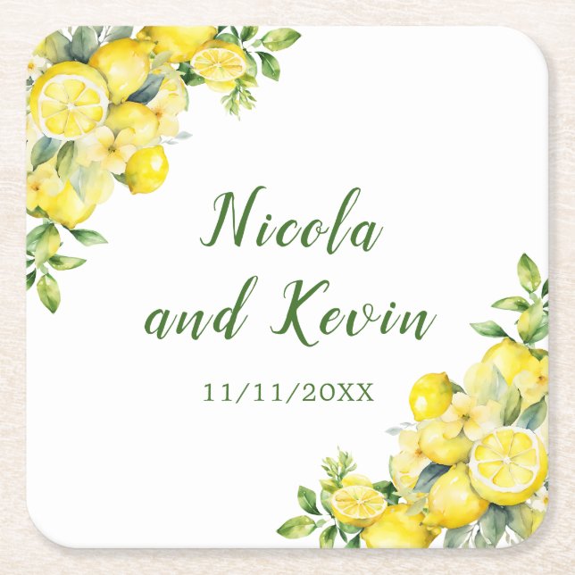 Italienische Lemon Greenerity Frame Wedding Rechteckiger Pappuntersetzer (Vorderseite)