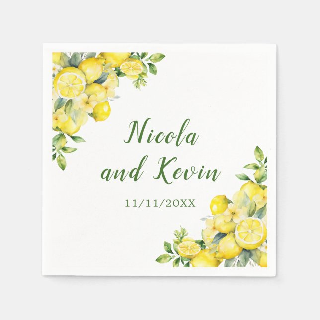 Italienische Lemon Greenerity Frame Wedding Serviette (Vorderseite)