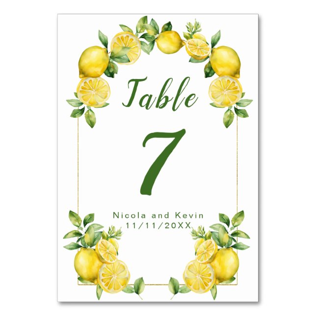 Italienische Lemon Greenerity Frame Wedding Tischnummer (Vorderseite)