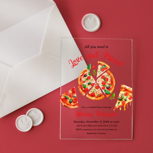 Italienische Liebe & Pizza Party Slice Brautparty Acryleinladungen (Von Creator hochgeladen)