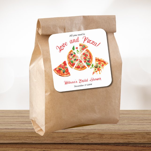 Italienische Liebe & Pizza Party Slice Brautparty Quadratischer Aufkleber (Von Creator hochgeladen)