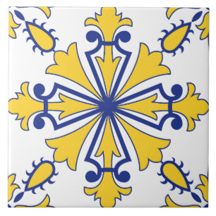 Italienische Maiolica Blau Gelb Mediterran Fliese