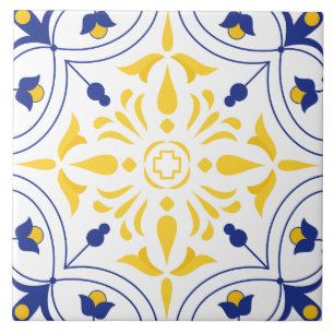 Italienische Maiolica Blau Gelb Mediterran Fliese