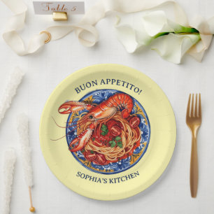 Italienische Meeresfrüchte-Hummer-Pasta, Siziliani Pappteller