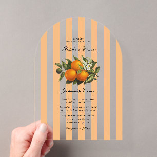 Italienische Mittelmeer-Zitrus-Orangen-Hochzeit Acryleinladungen