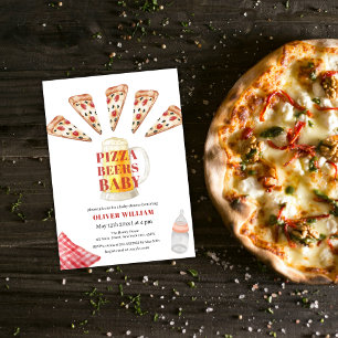Italienische moderne Slice Pizza Beers Baby Dusche Einladung