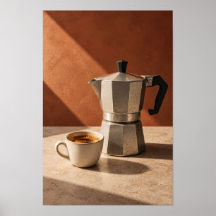 Italienische Moka-Kanne und Espresso – Warmes mini Poster