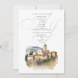 Italienische Monogramm-Hochzeit in Urlaubsort Einladung