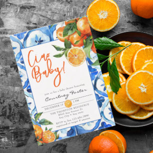 Italienische Orange Watercolor Babydusche Einladung