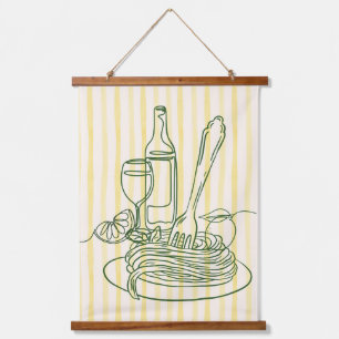 Italienische Pasta & Wine Küche Drucken Wandteppich Mit Holzrahmen