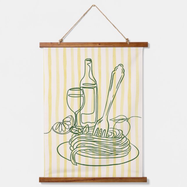 Italienische Pasta & Wine Küche Drucken Wandteppich Mit Holzrahmen (Vorderseite)