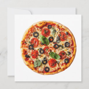 Italienische Pizza mit Tomaten, Oliven und Basilik Einladung